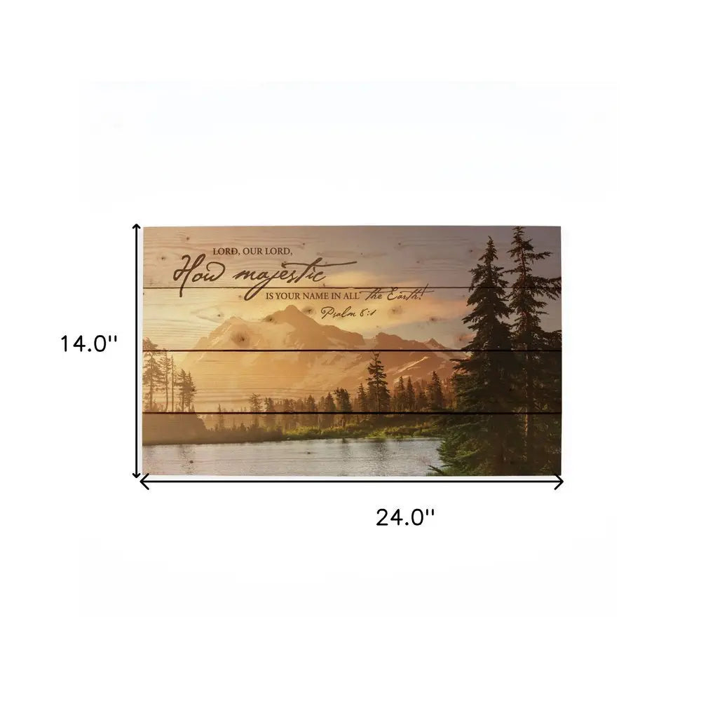 14" X 24" Brown Lord How Majestic Religious Wood Plank Wall Decor - NOBLE HOME INTERIORS