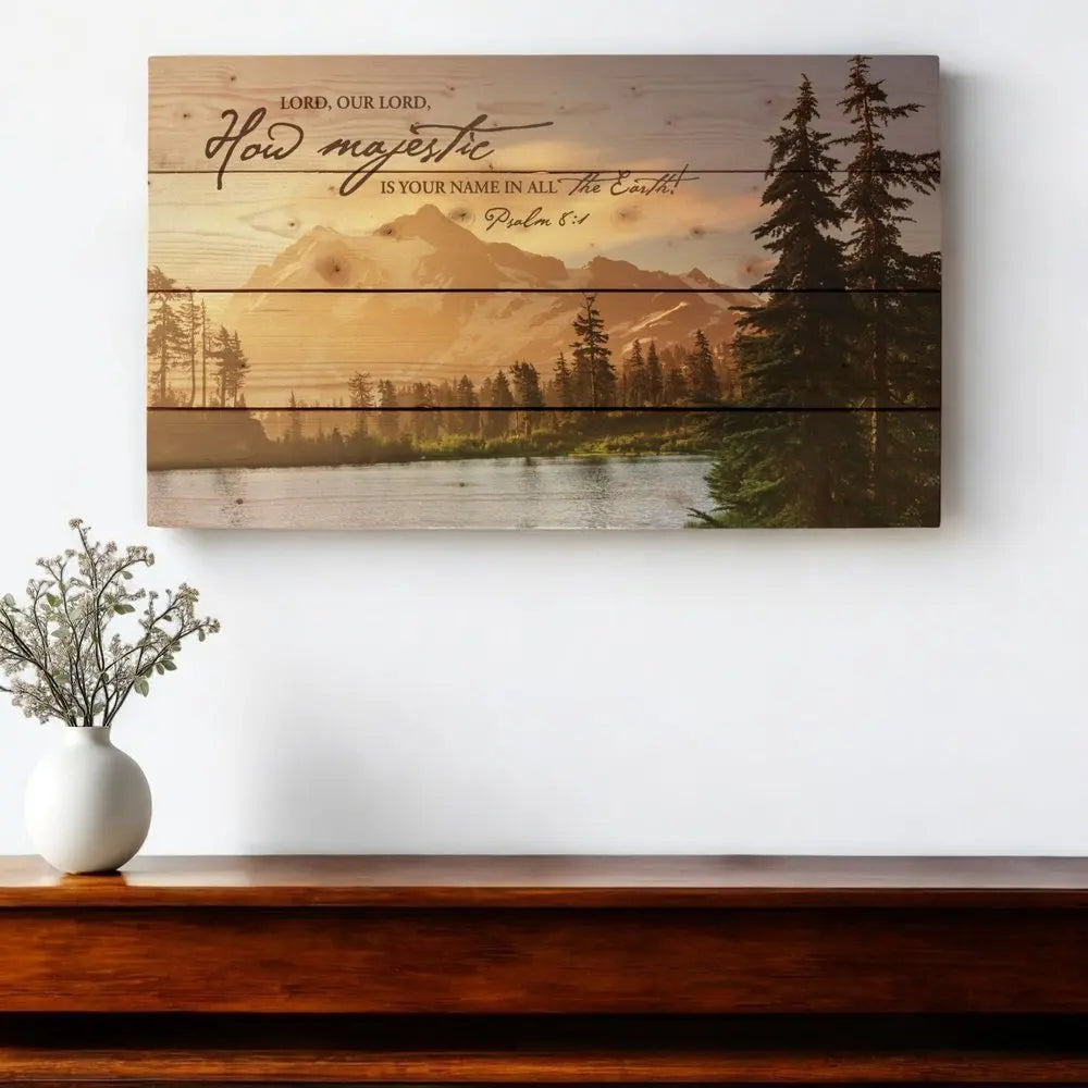 14" X 24" Brown Lord How Majestic Religious Wood Plank Wall Decor - NOBLE HOME INTERIORS