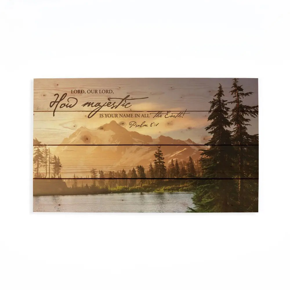 14" X 24" Brown Lord How Majestic Religious Wood Plank Wall Decor - NOBLE HOME INTERIORS