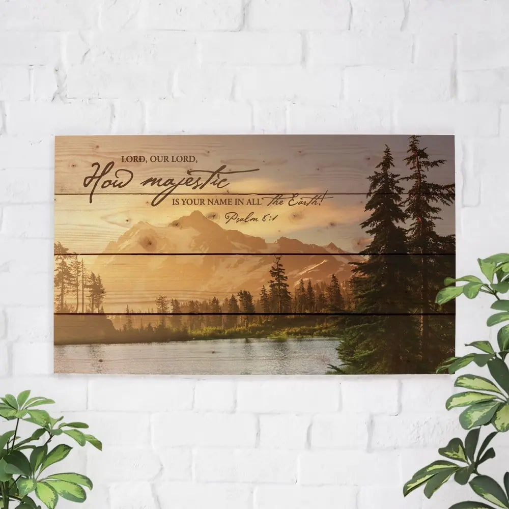 14" X 24" Brown Lord How Majestic Religious Wood Plank Wall Decor - NOBLE HOME INTERIORS