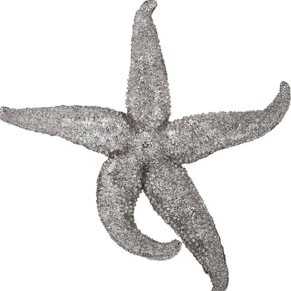 15" Antiqued Silver Resin Starfish Hanging Dimensional Sculpture - NOBLE HOME INTERIORS