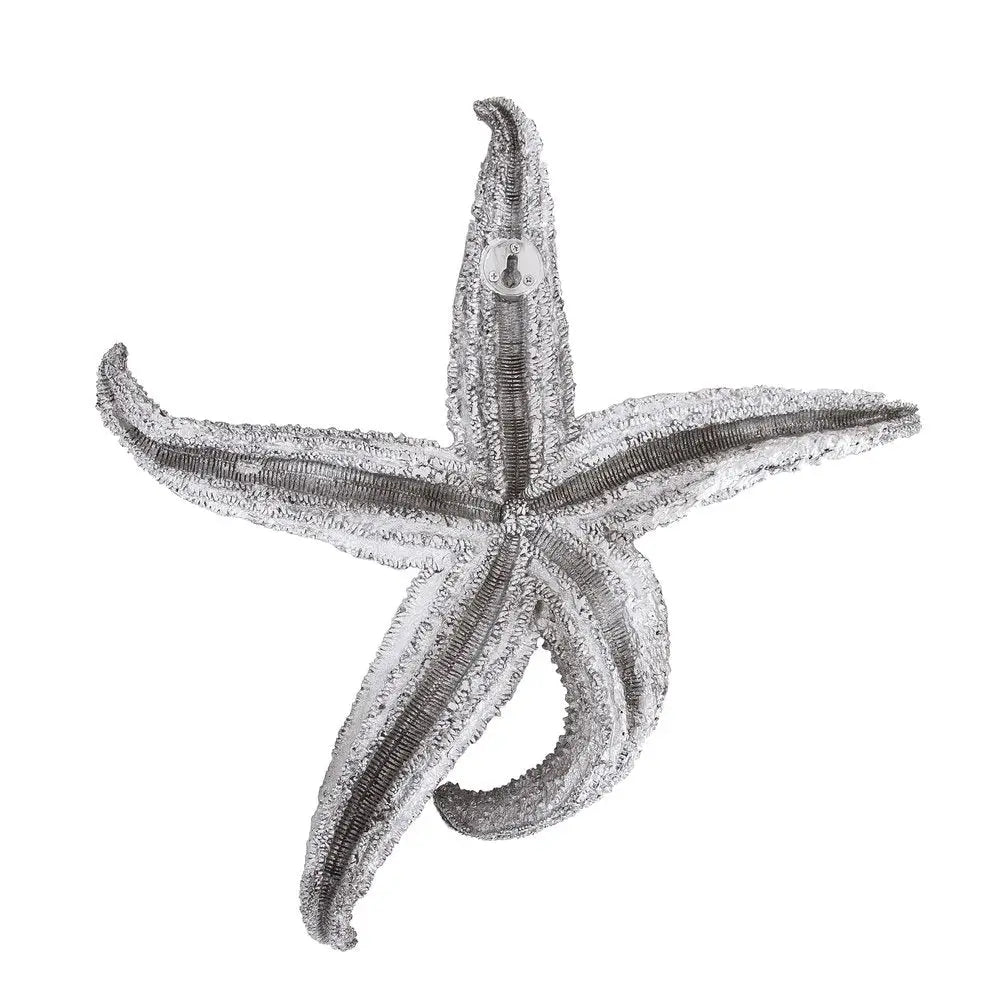 15" Antiqued Silver Resin Starfish Hanging Dimensional Sculpture - NOBLE HOME INTERIORS