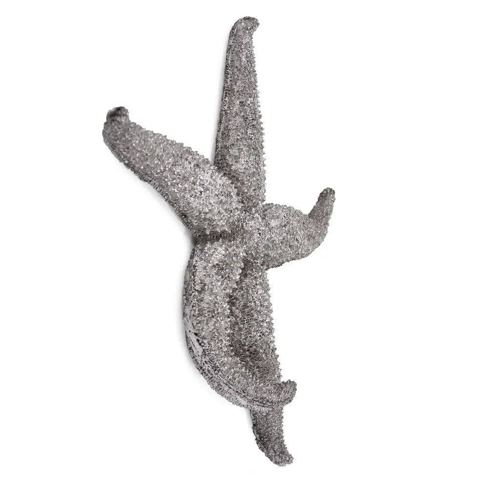 15" Antiqued Silver Resin Starfish Hanging Dimensional Sculpture - NOBLE HOME INTERIORS