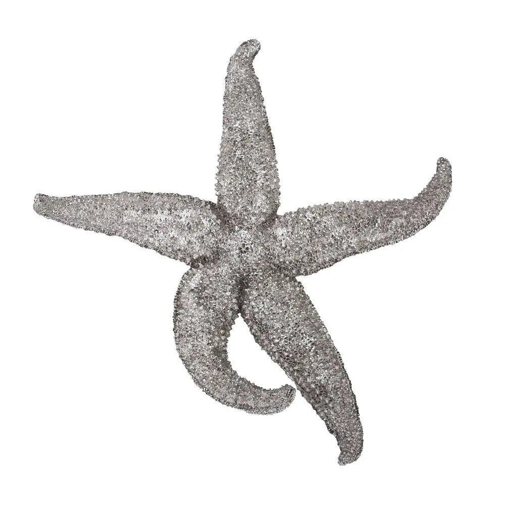 15" Antiqued Silver Resin Starfish Hanging Dimensional Sculpture - NOBLE HOME INTERIORS