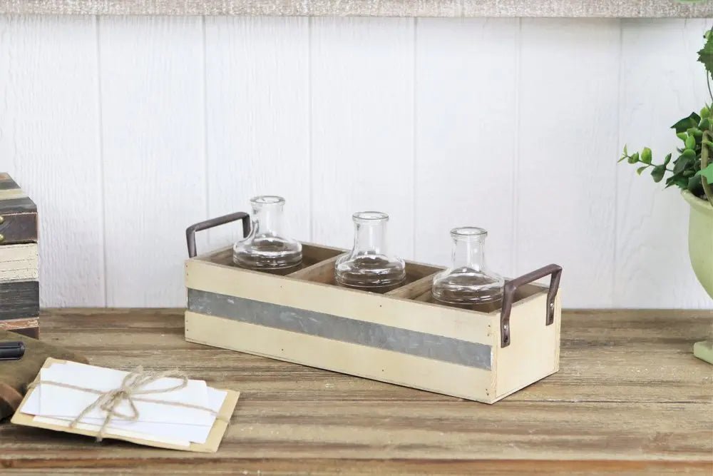 15" Antiqued White Solid Wood And Metal Box HomeRoots