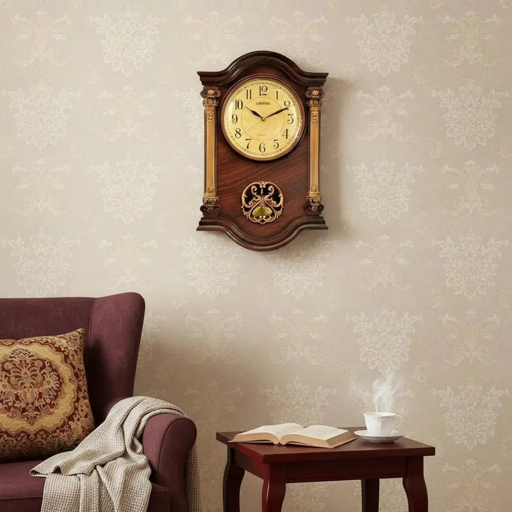 15" Brown And Gold Resin Silent Analog Ornate Wall Clock HomeRoots