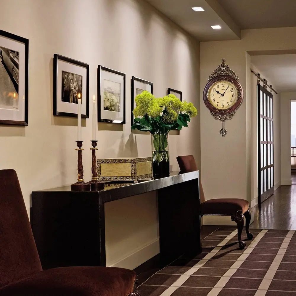 15" Brown And Gold Resin Silent Pendulum Ornate Oval Wall Clock HomeRoots