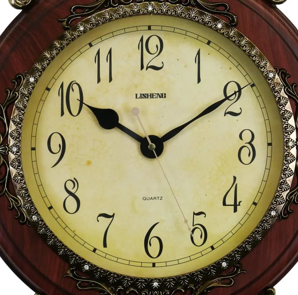 15" Brown And Gold Resin Silent Pendulum Ornate Oval Wall Clock HomeRoots