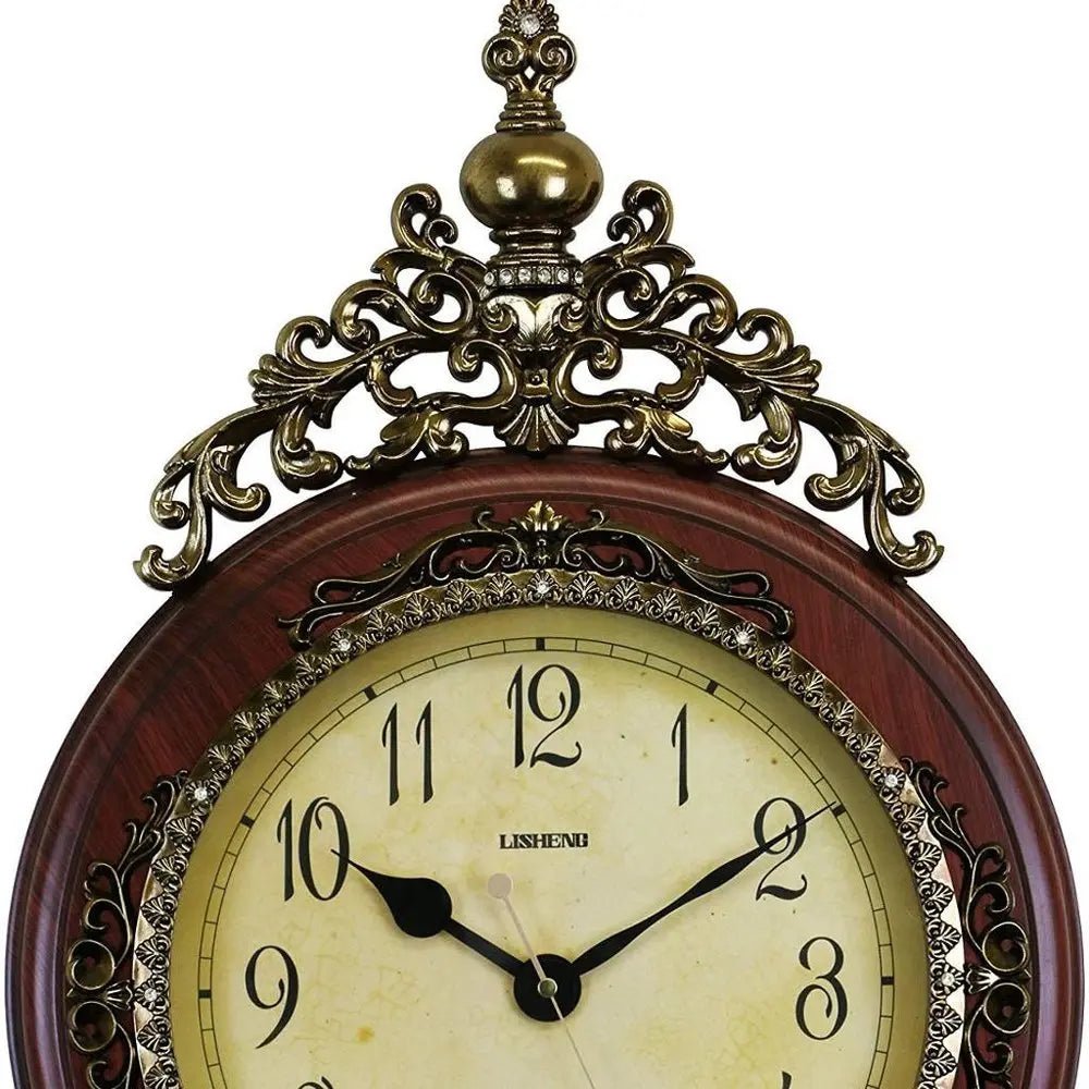 15" Brown And Gold Resin Silent Pendulum Ornate Oval Wall Clock HomeRoots