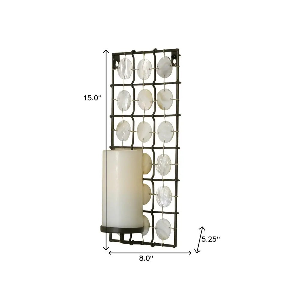 15" Brown And White Geometric Iron Wall Sconce Candle Holder With Candle - NOBLE HOME INTERIORS