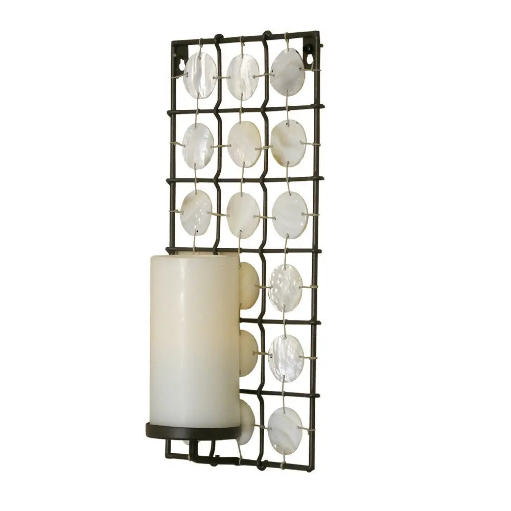15" Brown And White Geometric Iron Wall Sconce Candle Holder With Candle - NOBLE HOME INTERIORS