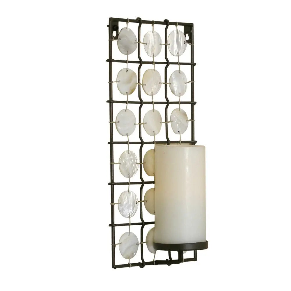 15" Brown And White Geometric Iron Wall Sconce Candle Holder With Candle - NOBLE HOME INTERIORS
