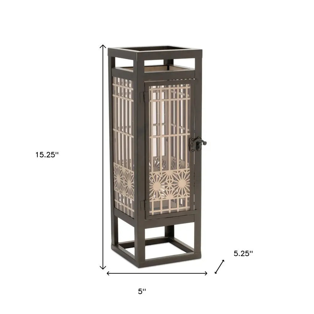 15" Brown Geometric Iron Tabletop Pillar Candle Holder - NOVA HOME FURNITURE