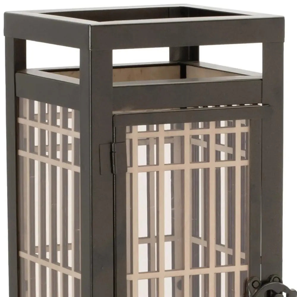 15" Brown Geometric Iron Tabletop Pillar Candle Holder - NOVA HOME FURNITURE