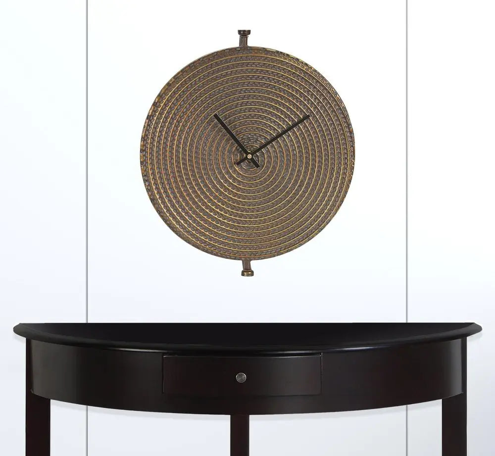 15" Circle Bronze Metal Analog Wall Clock - NOBLE HOME INTERIORS