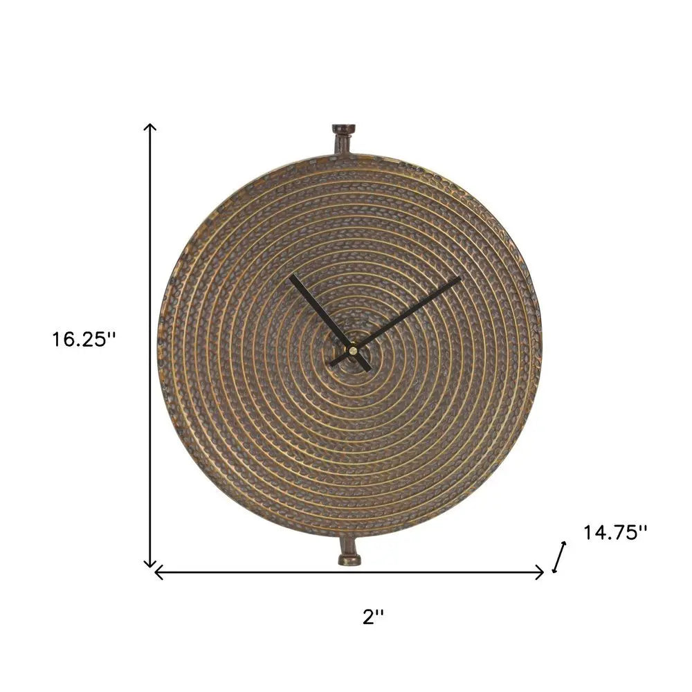 15" Circle Bronze Metal Analog Wall Clock - NOBLE HOME INTERIORS