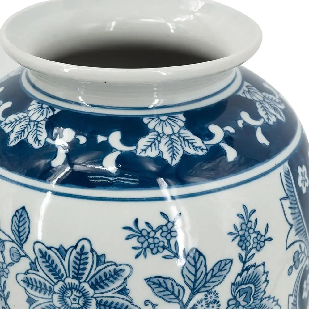 15" Light Blue And White Floral Porcelain Urn Vase - NOBLE HOME INTERIORS