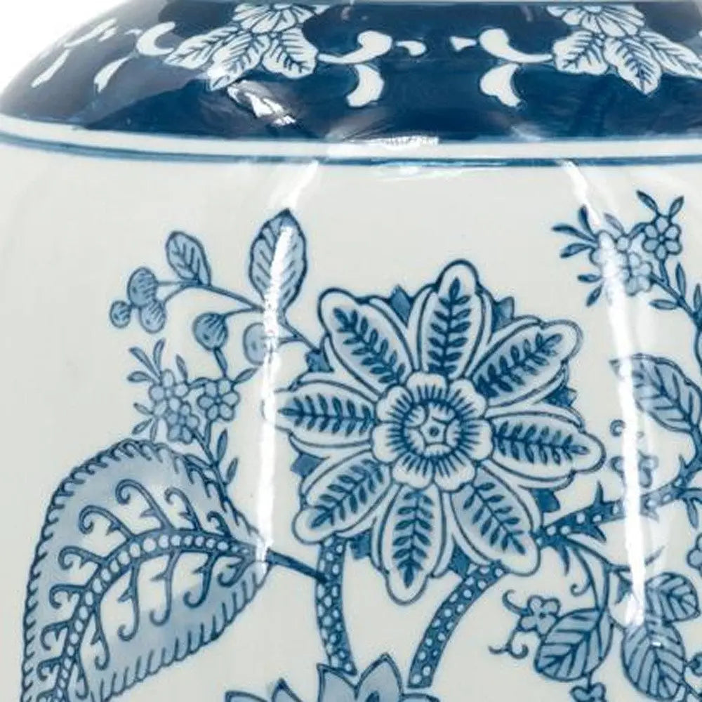 15" Light Blue And White Floral Porcelain Urn Vase - NOBLE HOME INTERIORS