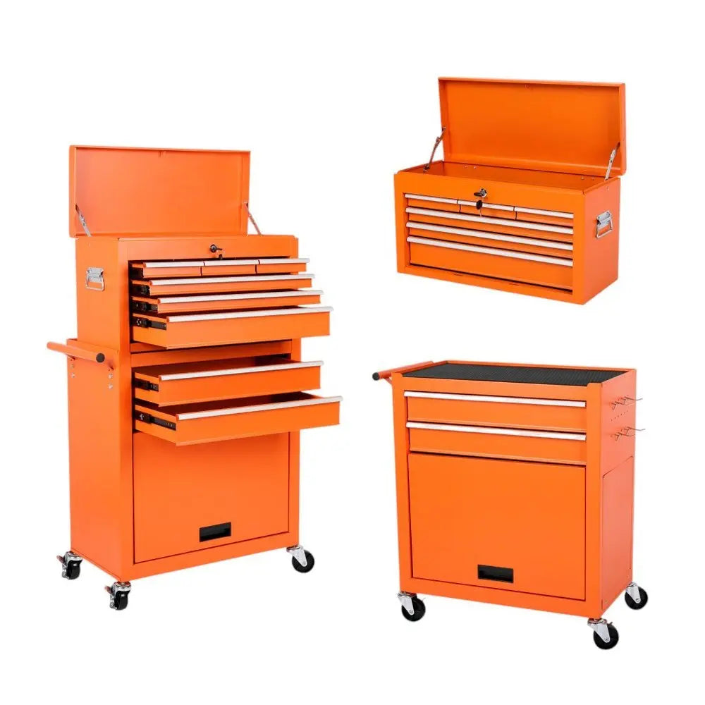 15" Orange Multi - Tier Steel Rolling Cabinet With Lid - NOBLE HOME INTERIORS