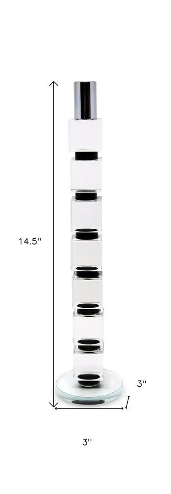 15" Silver Clear And Black Crystal Tabletop Taper Candlestick - NOBLE HOME INTERIORS