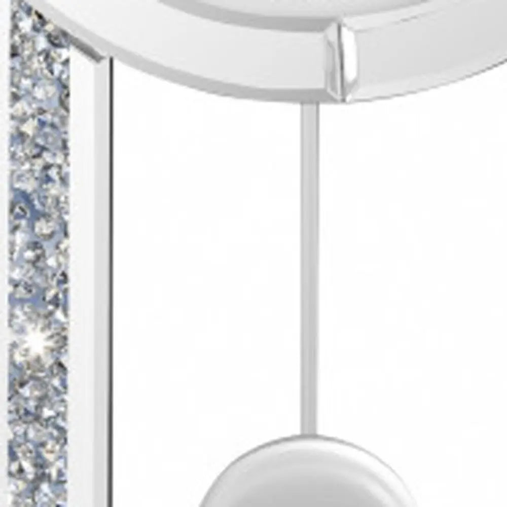 15" Silver Faux Crystal And Mirrored Glass Silent Analog Oval Wall Clock - NOBLE HOME INTERIORS