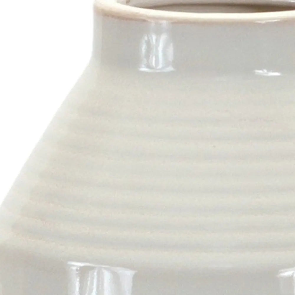 15" White Ribbed Cylinder Terracotta Table Vase - NOBLE HOME INTERIORS