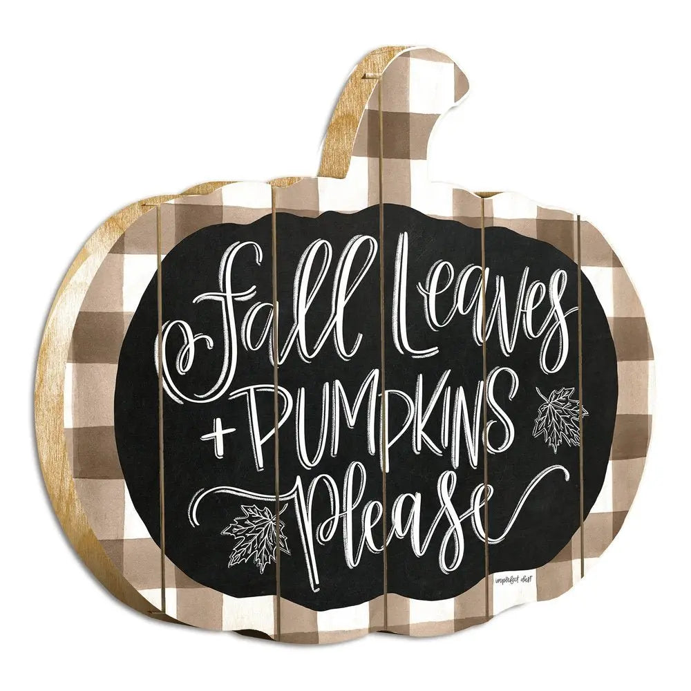 15" X 17" Brown And White Fall Leaves and Pumpkins Please Hanging Dimensional Sculpture - NOBLE HOME INTERIORS