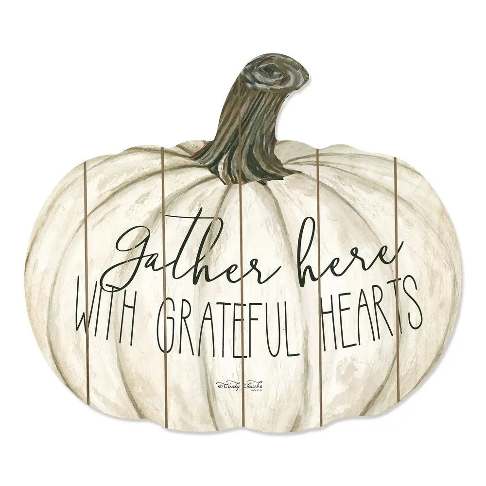 15" X 17" Cream Pumpkin Gather Here With Grateful Hearts Hanging Dimensional Sculpture - NOBLE HOME INTERIORS