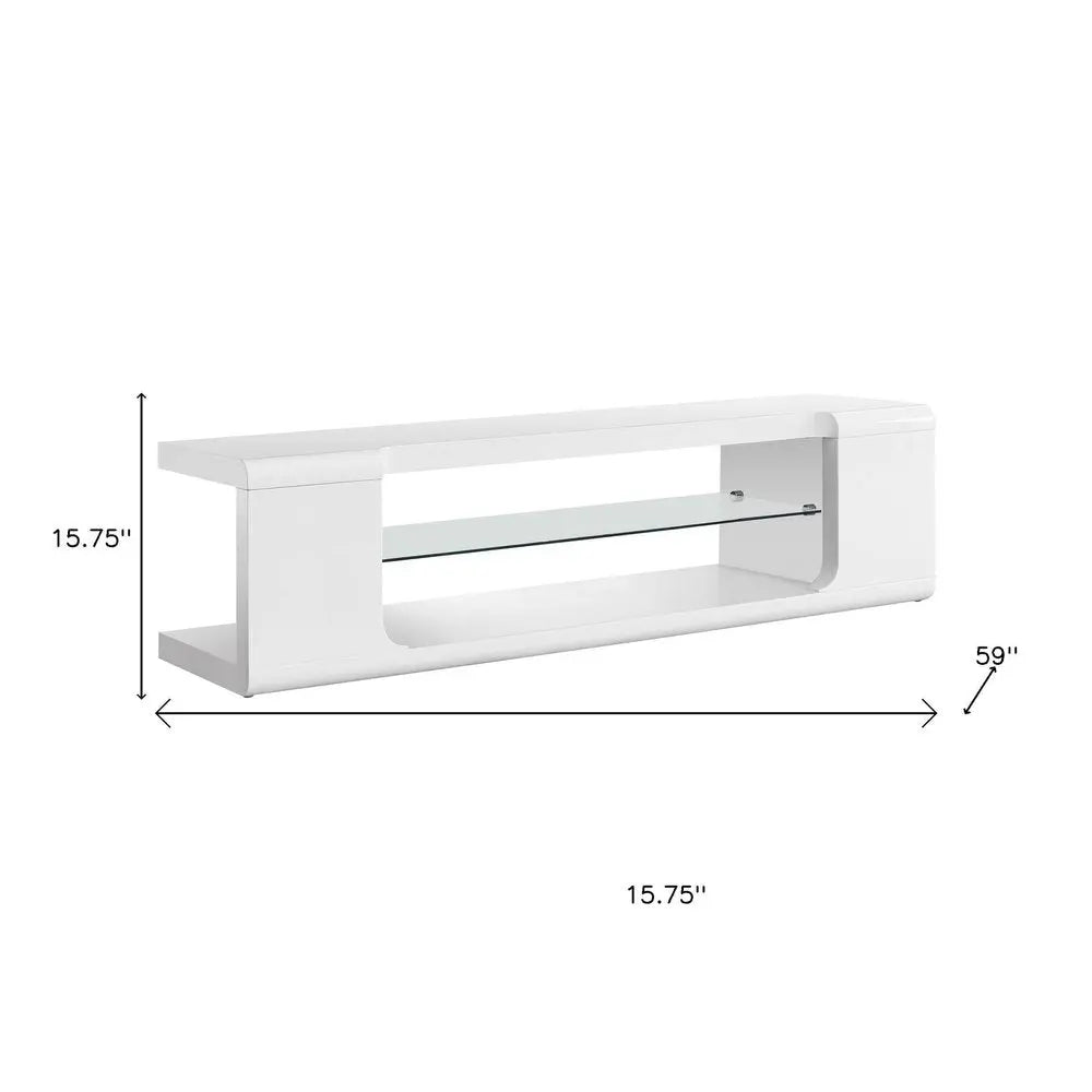 15.75" X 59" X 15.75" White Clear Hollow Core Tempered Glass TV Stand - NOBLE HOME INTERIORS