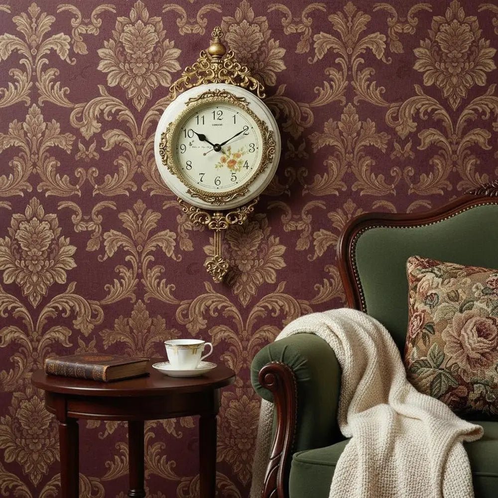 16" Antiqued White And Bronze Resin Silent Pendulum Ornate Oval Wall Clock HomeRoots