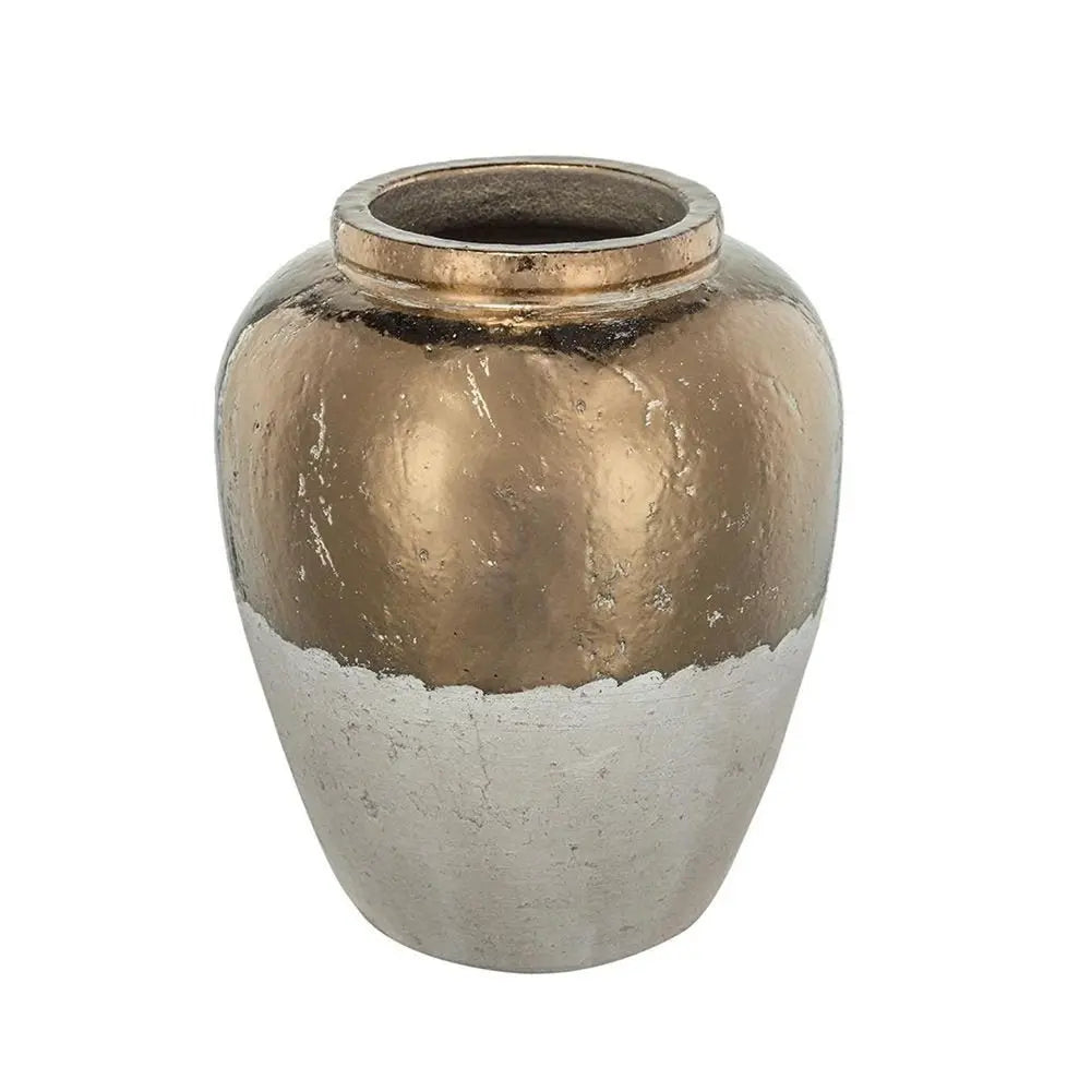 16" Beige and Bronze Terracotta Round Jug Vase - NOBLE HOME INTERIORS