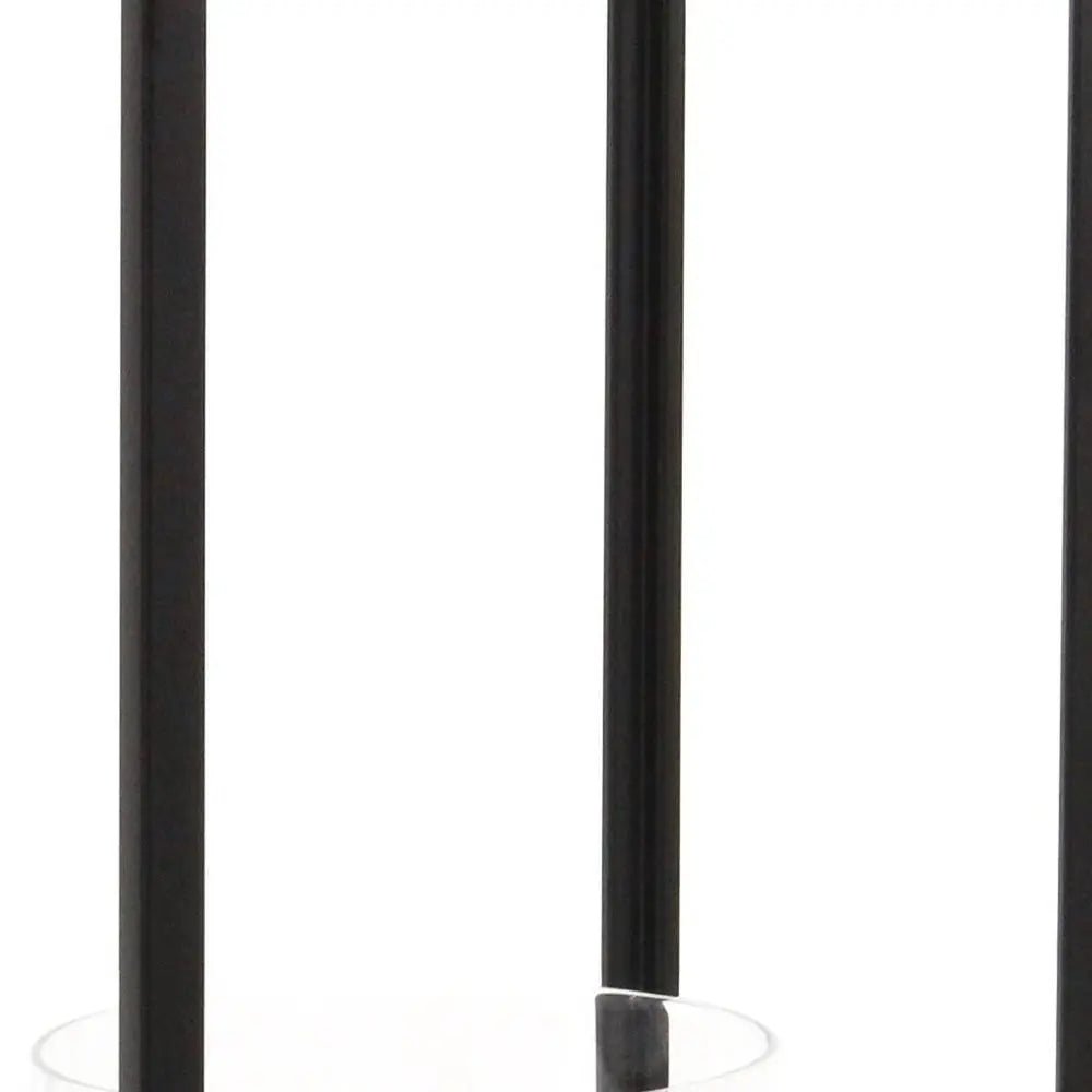 16" Black And Clear Metal And Glass Tabletop Candle Holder HomeRoots