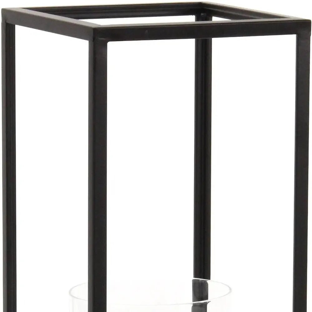 16" Black And Clear Metal And Glass Tabletop Candle Holder HomeRoots
