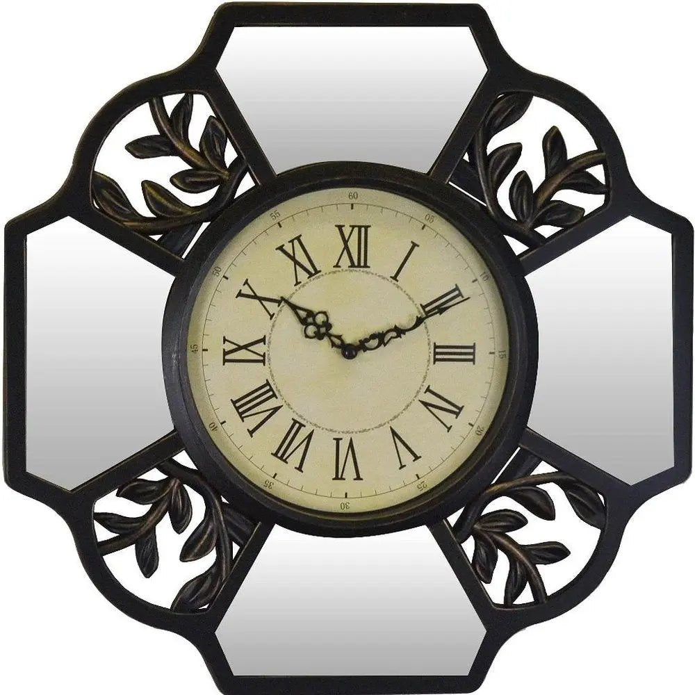 16" Black And Silver Heavy Duty Plastic Silent Analog Ornate Hexagon Wall Clock HomeRoots