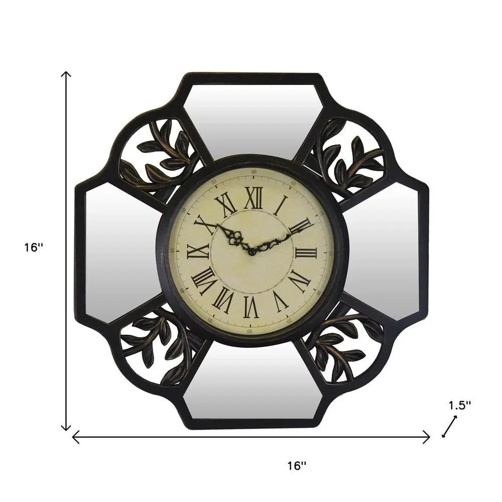 16" Black And Silver Heavy Duty Plastic Silent Analog Ornate Hexagon Wall Clock HomeRoots