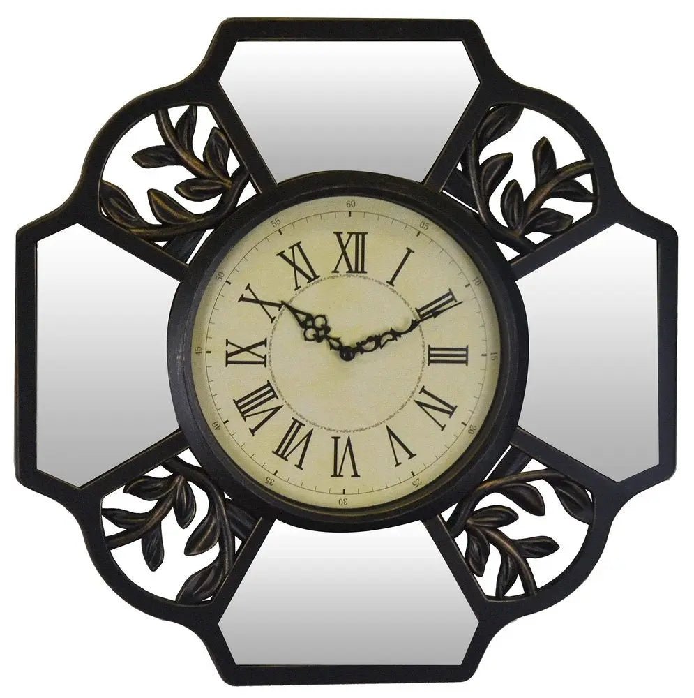 16" Black And Silver Heavy Duty Plastic Silent Analog Ornate Hexagon Wall Clock HomeRoots