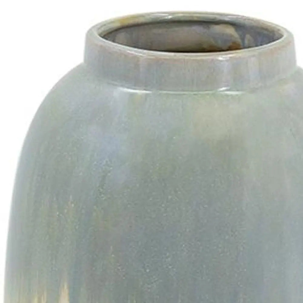 16" Blue And Cream Reactive Glaze Ceramic Cylinder Table Vase - NOBLE HOME INTERIORS