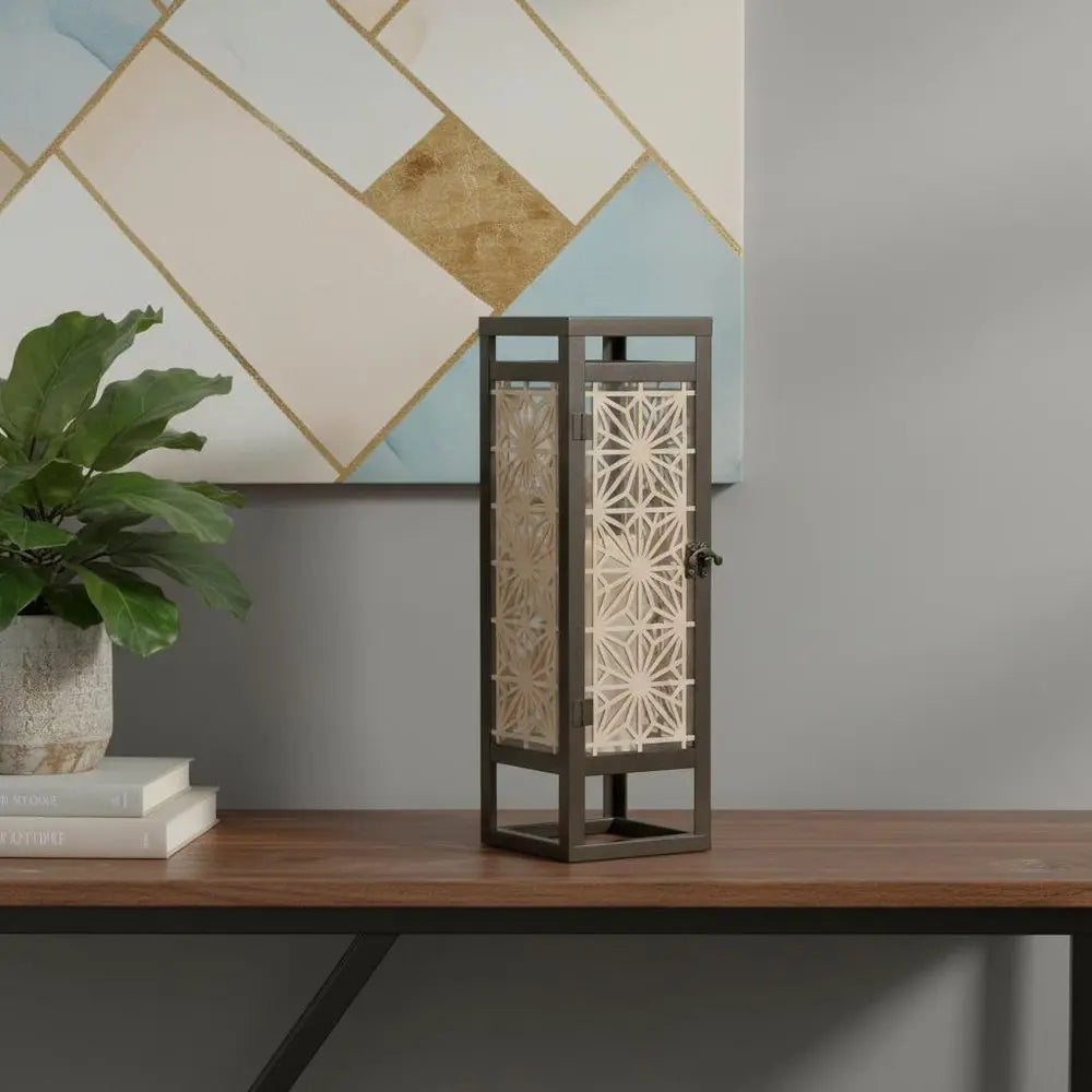 16" Brown Geometric Iron Tabletop Pillar Candle Holder - NOVA HOME FURNITURE