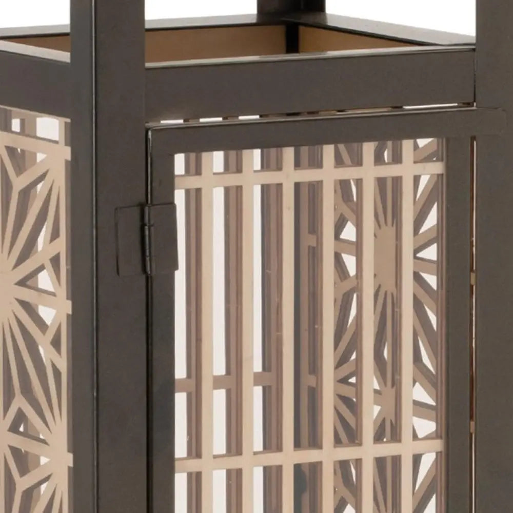 16" Brown Geometric Iron Tabletop Pillar Candle Holder - NOVA HOME FURNITURE