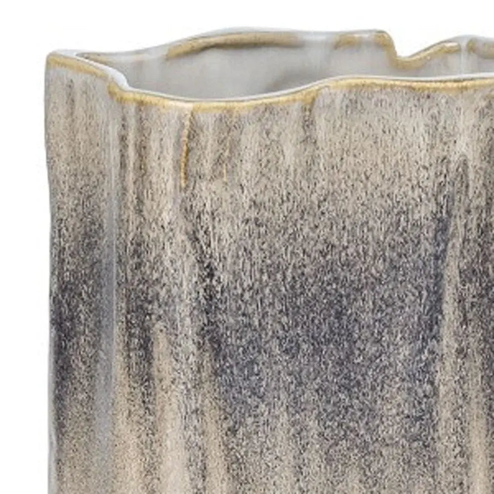 16" Brown Light Blue And Off White Color Block Square Ceramic Table Vase - NOBLE HOME INTERIORS