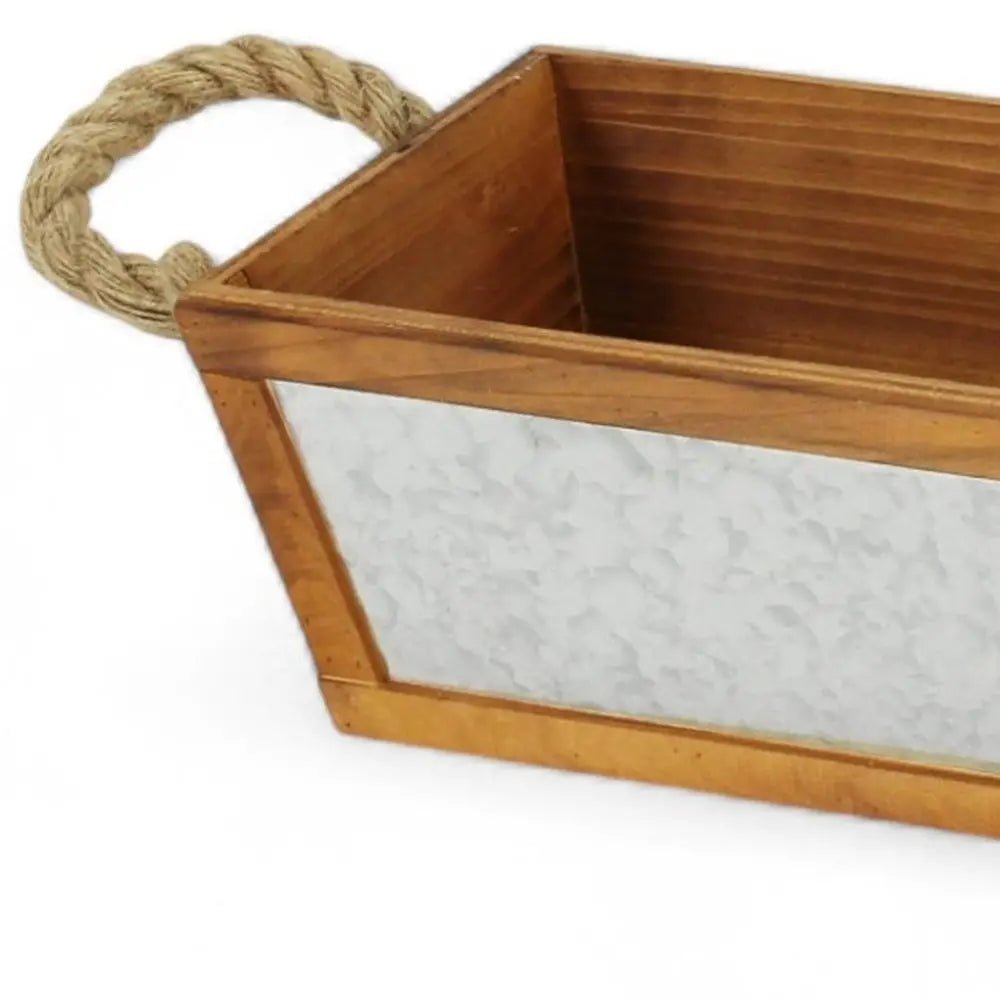 16" Brown Solid Wood And Metal Crate HomeRoots