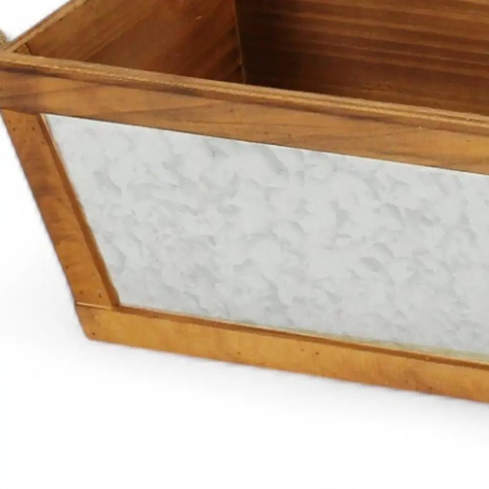 16" Brown Solid Wood And Metal Crate HomeRoots