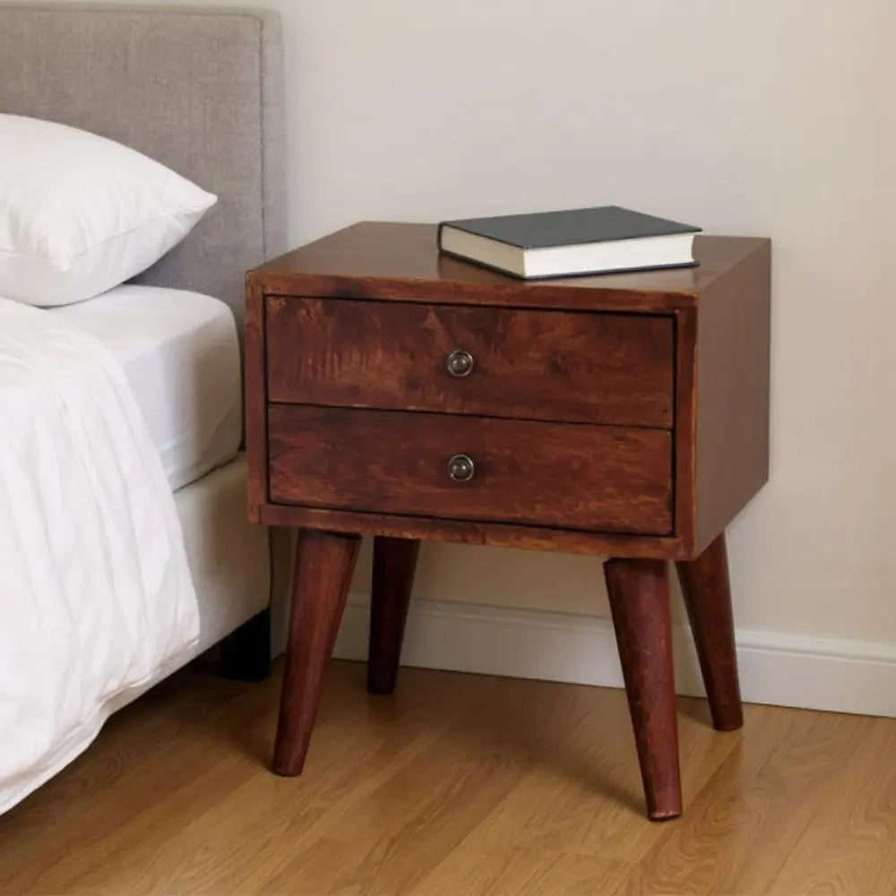 16" Brown Solid Wood Two Drawer Nightstand - NOBLE HOME INTERIORS