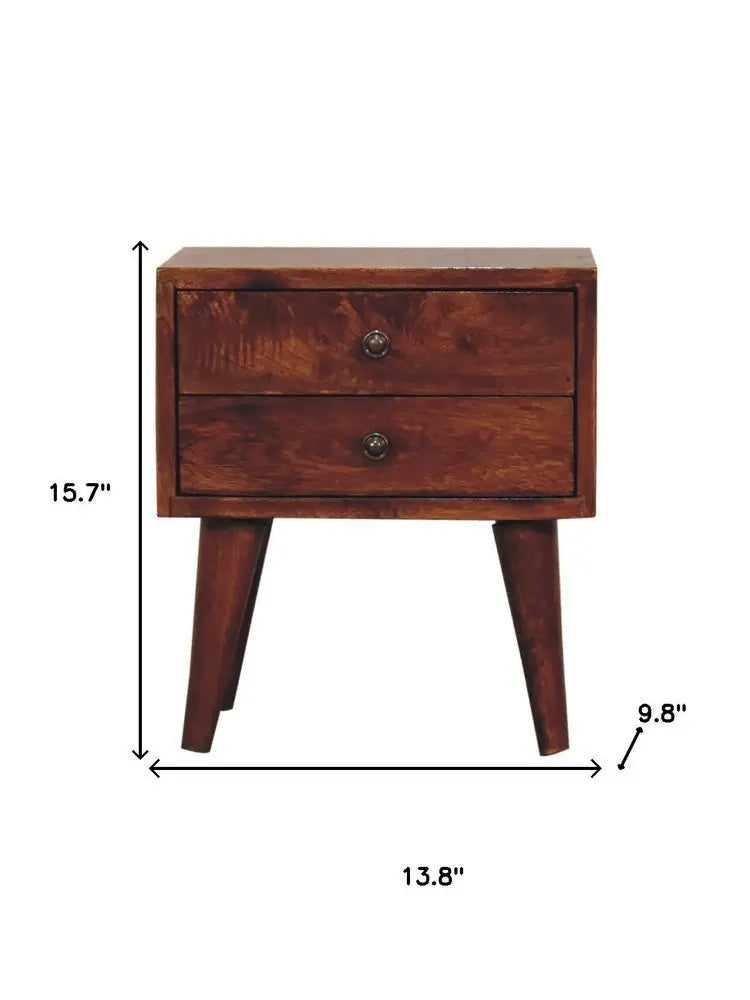 16" Brown Solid Wood Two Drawer Nightstand - NOBLE HOME INTERIORS