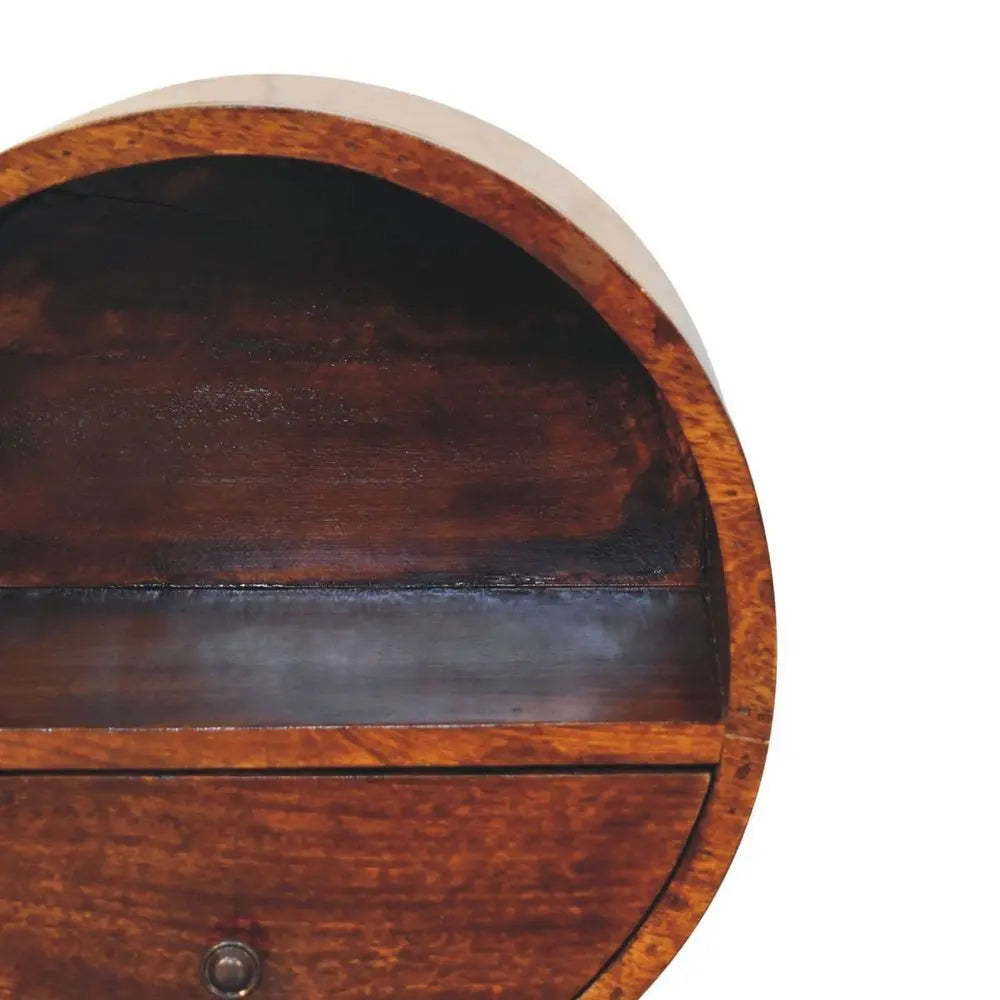 16" Chestnut Solid Wood Round One Drawer Floating Nightstand - NOBLE HOME INTERIORS