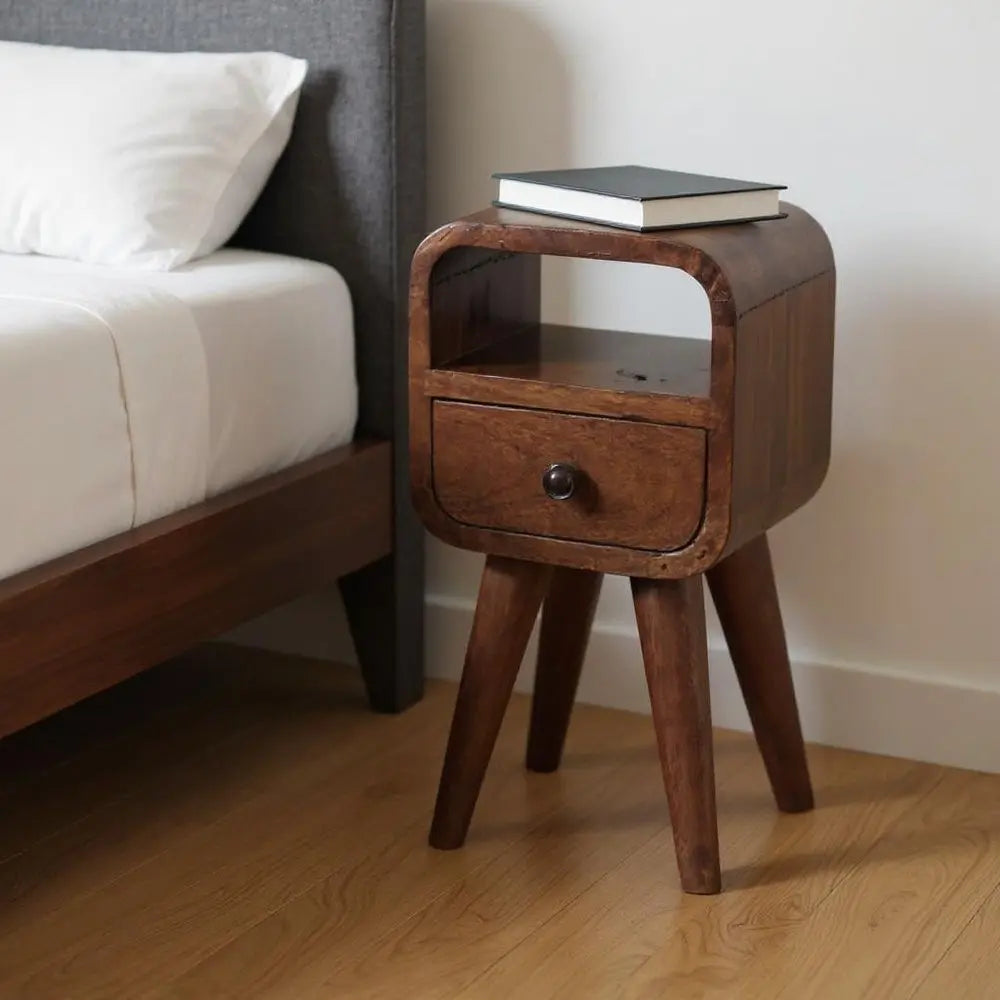 16" Chestnut Solid Wood Square One Drawer Nightstand - NOBLE HOME INTERIORS