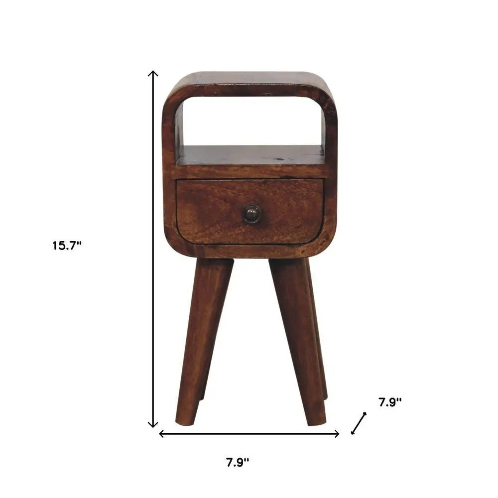 16" Chestnut Solid Wood Square One Drawer Nightstand - NOBLE HOME INTERIORS