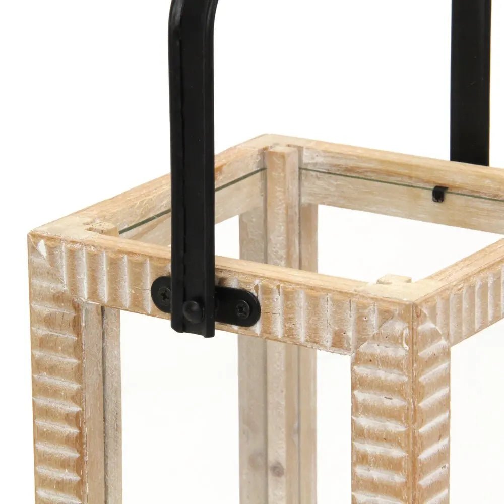 16" Clear And Natural Glass And Solid Wood Tabletop Lantern Candle Holder HomeRoots