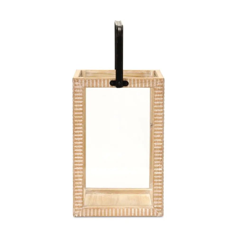 16" Clear And Natural Glass And Solid Wood Tabletop Lantern Candle Holder HomeRoots