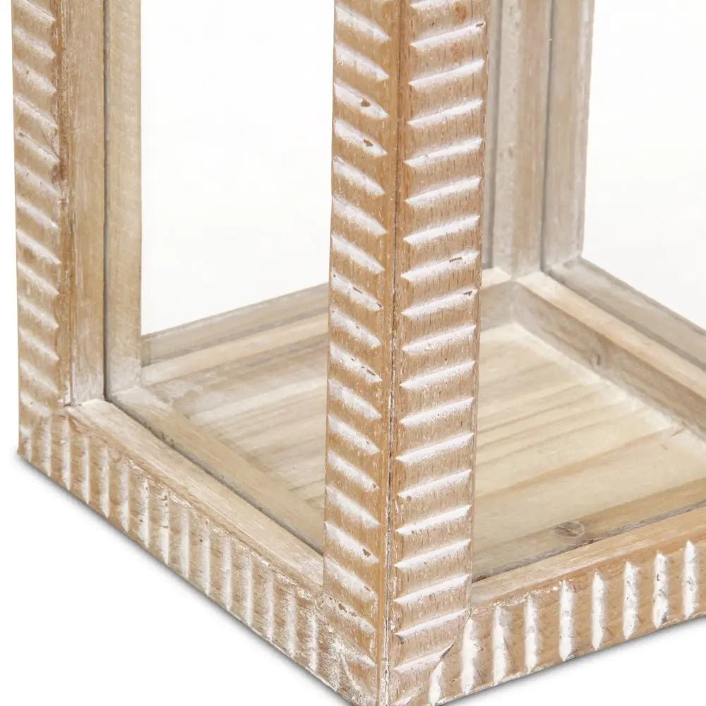 16" Clear And Natural Glass And Solid Wood Tabletop Lantern Candle Holder HomeRoots